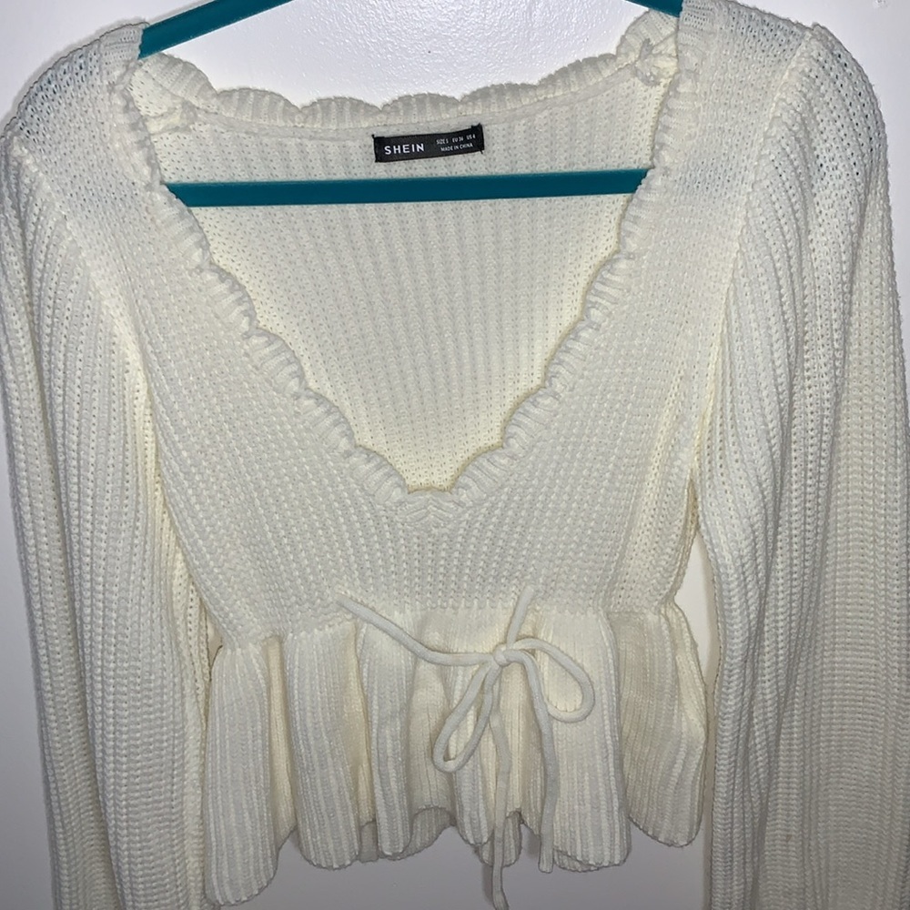 Crochet Knit Long Sleeve V Neck Sweater - Picture 3 of 6